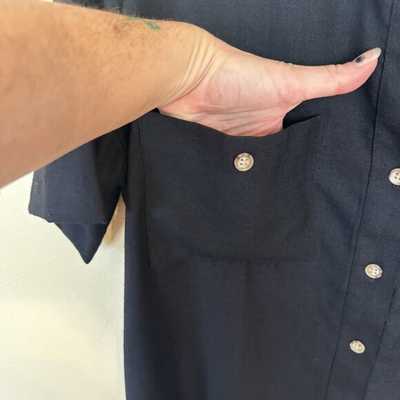 Vintage Orvis Womens Black Maxi Dress Size 12 Large Short Sleeve Button Up Rayon - Picture 8 of 11